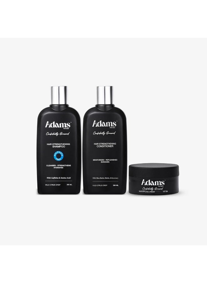 Hair Styling Cream - 100g & Hair Strengthening Shampoo - 250ml & Hair Strengthening Conditioner - 250ml Bundle.