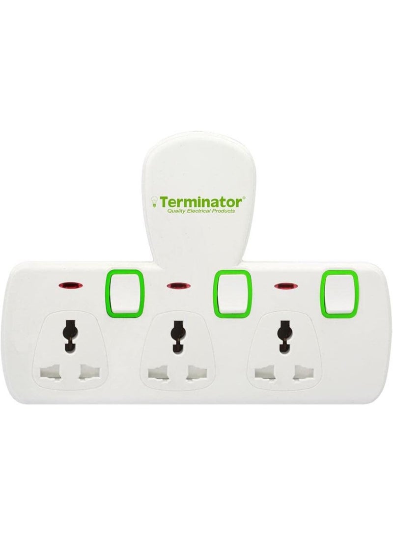 Terminator 3-Way Universal Multi Adaptor T-Type Socket White/Green  - Image 2
