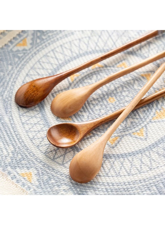 Japanese-style Household Small Wooden Spoon Honey Spoon Wooden Winding Spoon Long Handle Mixing Spoon Coffee Spoon Dessert Spoon Wooden Spoon-Specifications:Black Thread Lotus Wood Mixing Spoon  - Image 4