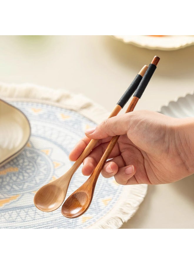 Japanese-style Household Small Wooden Spoon Honey Spoon Wooden Winding Spoon Long Handle Mixing Spoon Coffee Spoon Dessert Spoon Wooden Spoon-Specifications:Black Thread Lotus Wood Mixing Spoon  - Image 5
