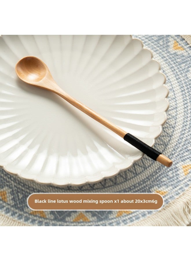 Japanese-style Household Small Wooden Spoon Honey Spoon Wooden Winding Spoon Long Handle Mixing Spoon Coffee Spoon Dessert Spoon Wooden Spoon-Specifications:Black Thread Lotus Wood Mixing Spoon  - Image 1