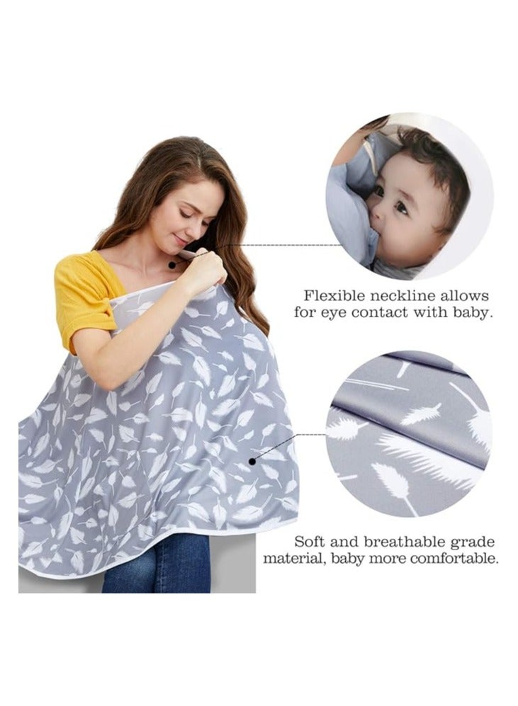 Moro Moro Baby Nursing Cover & Nursing Poncho - Multi Use Cover for Baby Car Seat Canopy, Shopping Cart Cover, Stroller Cover, 360° Full Privacy Breastfeeding Coverage, Baby Shower Gifts for Boy&Girl Grey Feathers - Image 2
