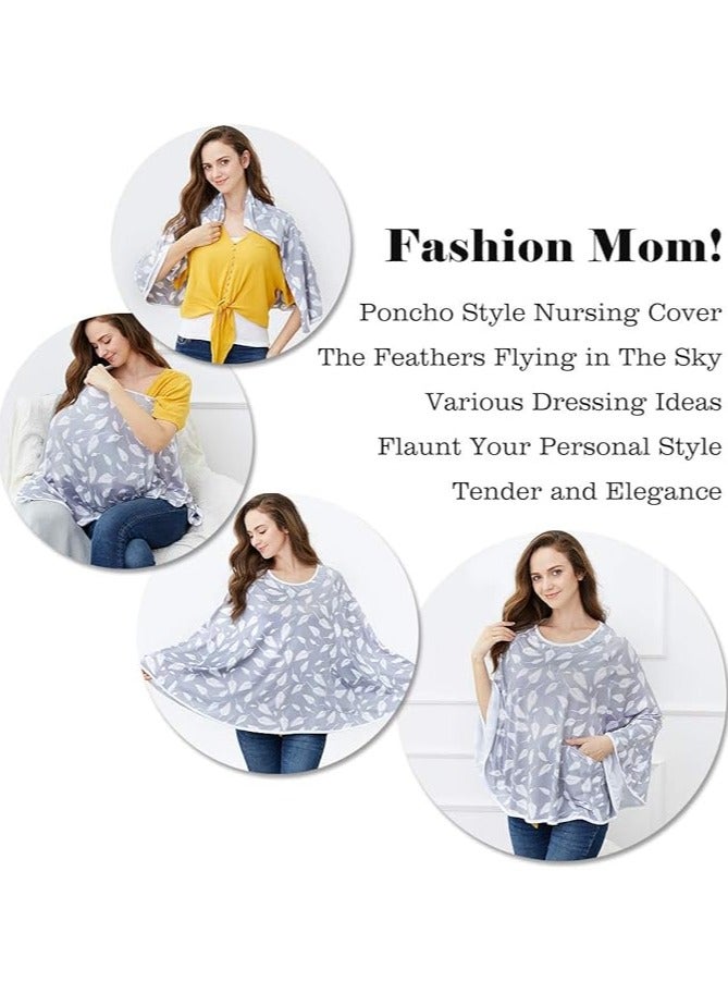Moro Moro Baby Nursing Cover & Nursing Poncho - Multi Use Cover for Baby Car Seat Canopy, Shopping Cart Cover, Stroller Cover, 360° Full Privacy Breastfeeding Coverage, Baby Shower Gifts for Boy&Girl Grey Feathers - Image 3