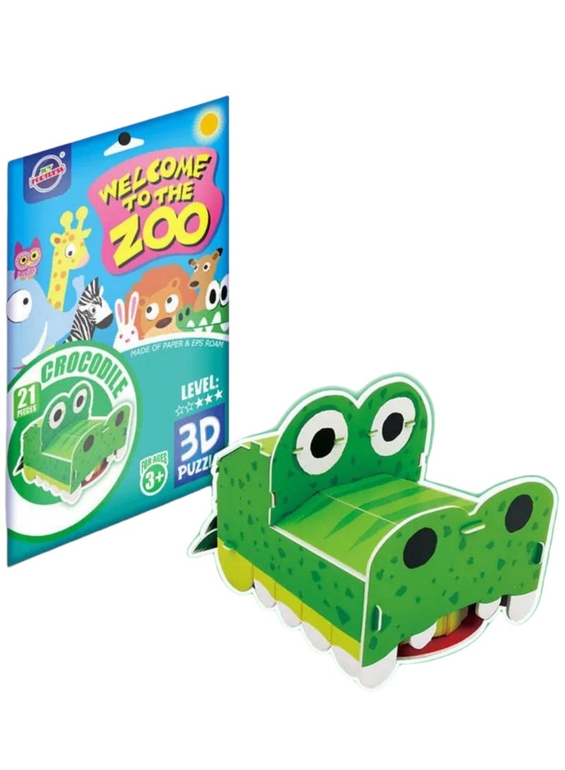 Kids' Zoo Animals DIY Puzzle: 3D Crocodile Paper Model Kit - Easy Build Educational Toy to Boost Spatial IQ - Image 1
