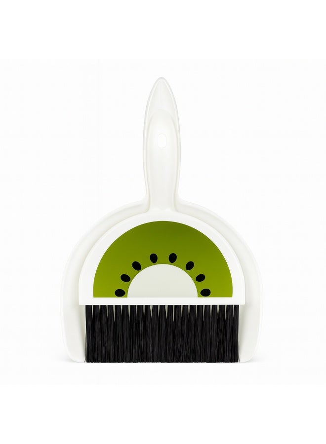 Mini Dustpan and Brush Set for Quick Cleaning – Cute Fruit Design, Soft Flexible Bristles, Snap-Lock Storage, for Home, Office, Car, Keyboard, Rugs and Floors- Green - Image 2