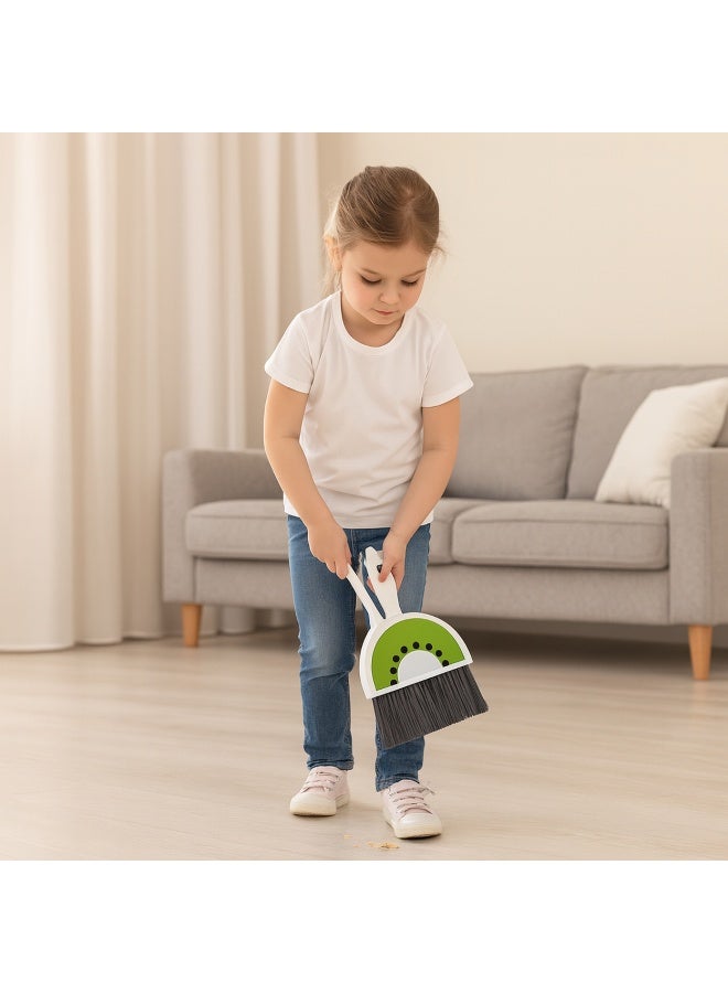 Mini Dustpan and Brush Set for Quick Cleaning – Cute Fruit Design, Soft Flexible Bristles, Snap-Lock Storage, for Home, Office, Car, Keyboard, Rugs and Floors- Green - Image 4