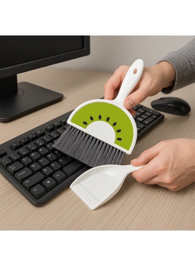 Mini Dustpan and Brush Set for Quick Cleaning – Cute Fruit Design, Soft Flexible Bristles, Snap-Lock Storage, for Home, Office, Car, Keyboard, Rugs and Floors- Green - Image 5