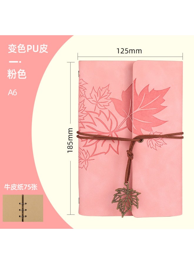 Boyi Retro Travel Pu Hand Ledger Soft Leather Loose-leaf Notebook A6a7 Portable Notebook Maple Leaf Diary - Image 1