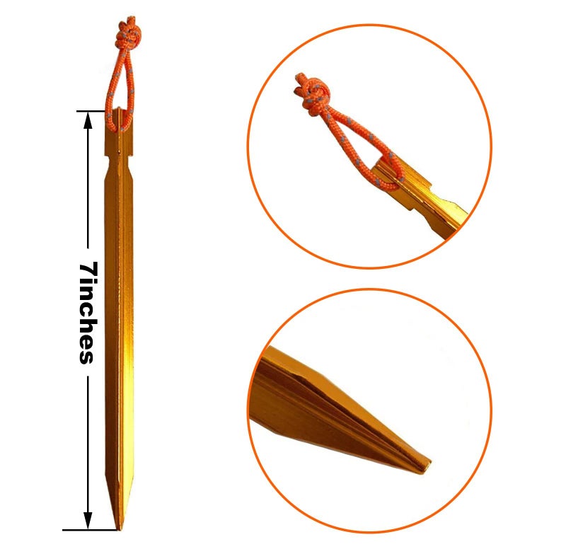 All one tech 12 Pack Tent Stakes, 7075 Ground Metal Camping Aluminum Tent Pegs, Lightweight Tent Stakes Heavy Duty Spikes Camping Accessories, Orange - Image 4