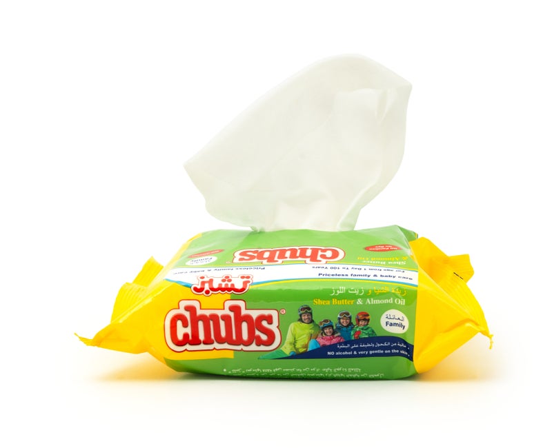 Chubs مناديل مبللة عائلية بزبدة الشيا وزيت اللوز - مناديل مرطبة خالية من الكحول - عبوة سفر 20 منديل - Image 4