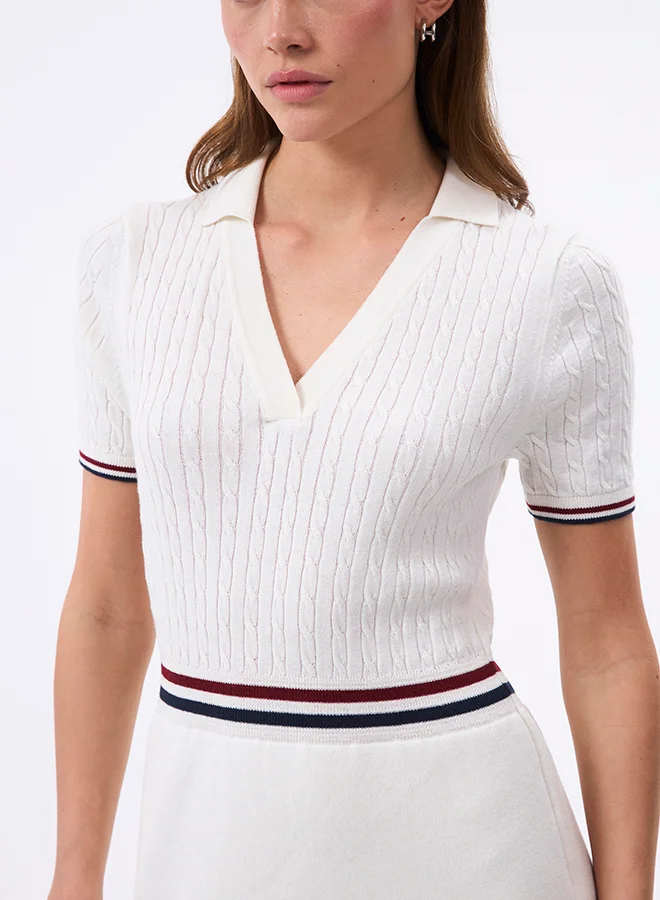 FELIX HARDY V neck Collared Elegant Knit Midi Summer Dress