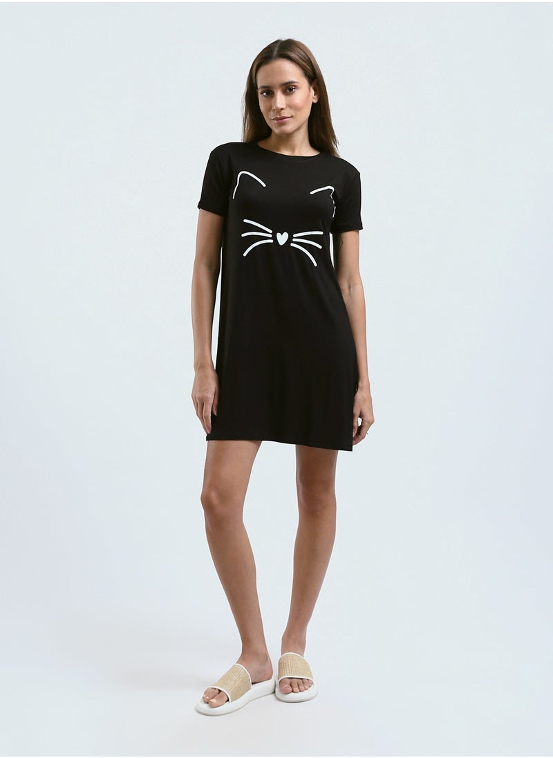 Mesery - Sleepshirt Cotton Short Sleeves Printed - Image 1