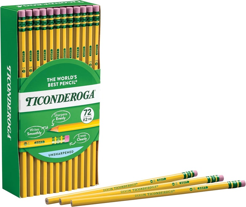 Ticonderoga Wood-Cased Pencils, Unsharpened, #2 HB Soft, Yellow, 72 Count - Image 4