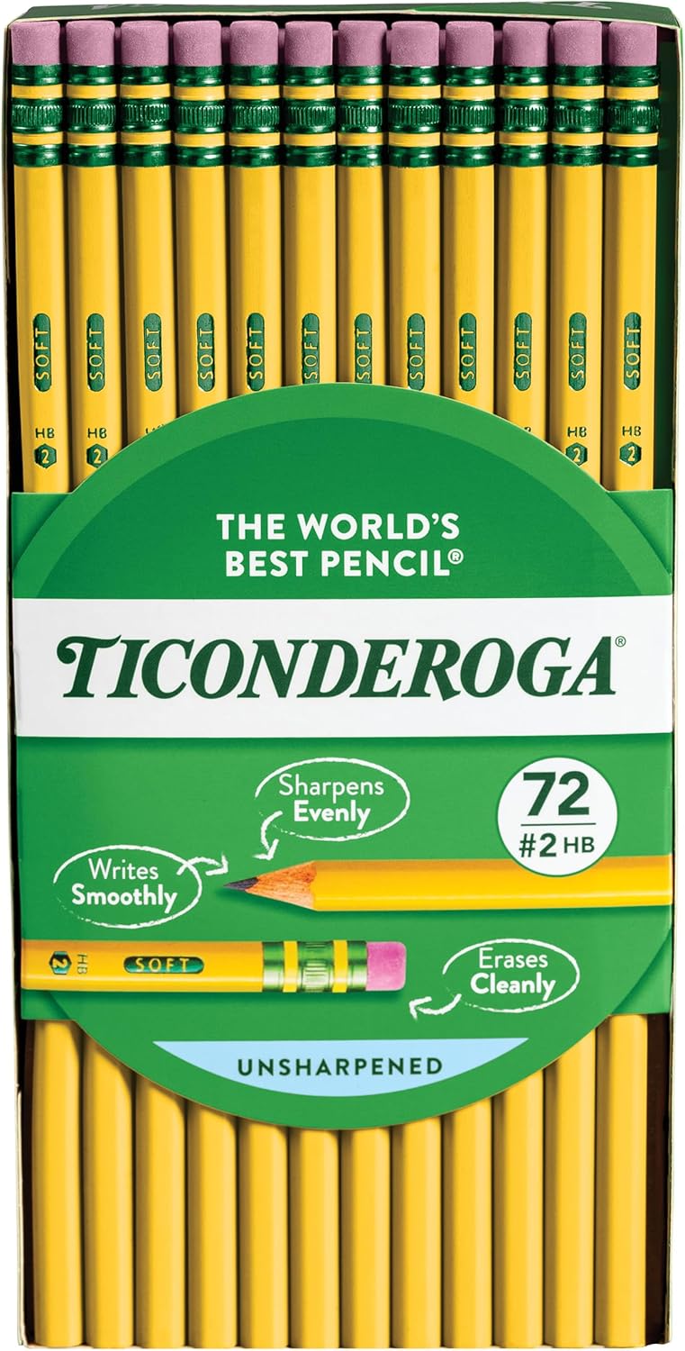 Ticonderoga Wood-Cased Pencils, Unsharpened, #2 HB Soft, Yellow, 72 Count - Image 1