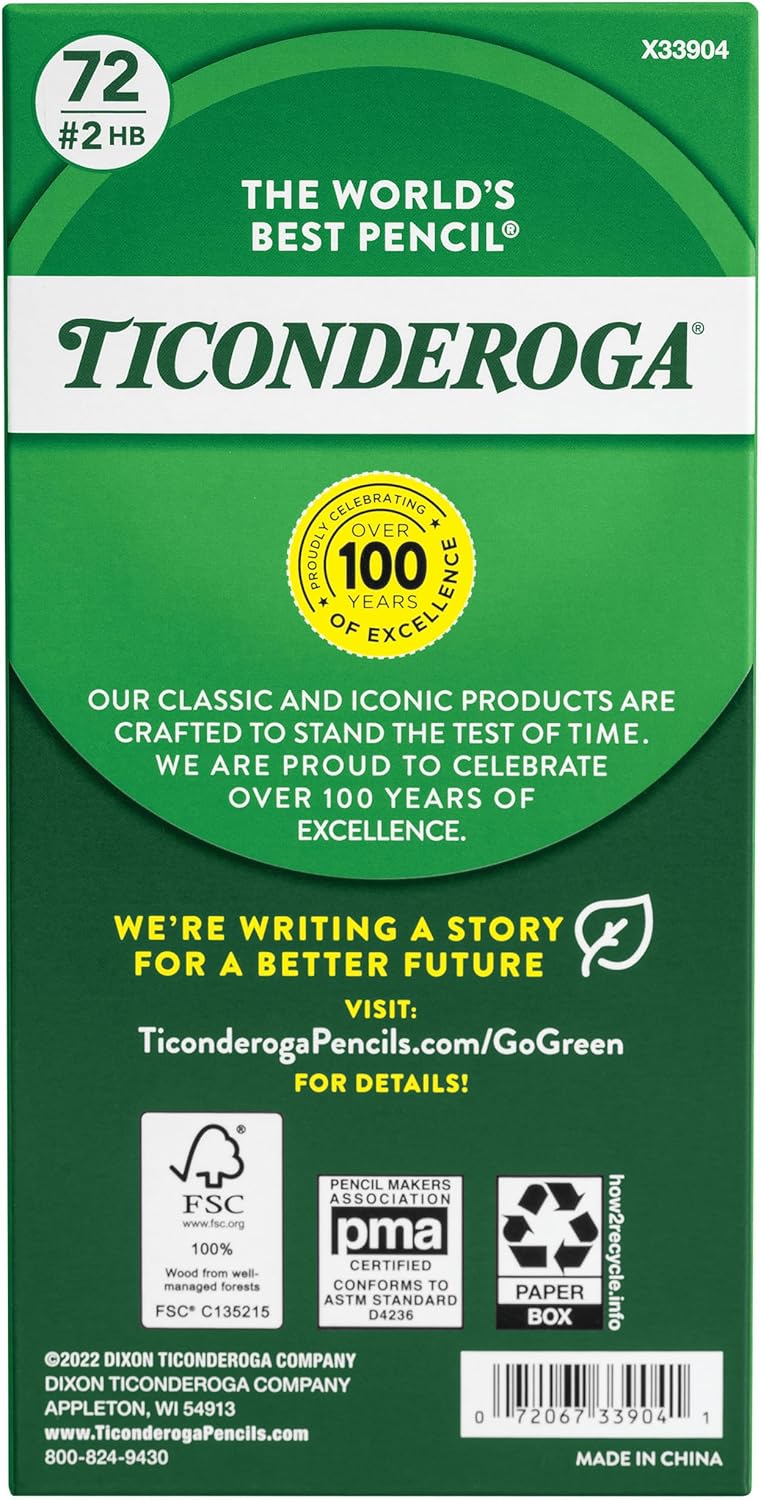 Ticonderoga Wood-Cased Pencils, Unsharpened, #2 HB Soft, Yellow, 72 Count - Image 2