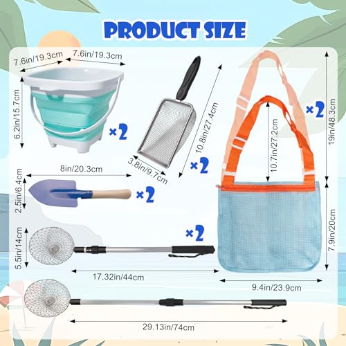 Olutacot 10 Pack Beach Toys Set Adjustable Extra Long Sand Sifter Mesh Shovel Mesh Beach Bag for Kids Foldable Beach Bucket Beach Shovel Sand Toys for Shells Collecting Shark Tooth Beach Toys - Image 5