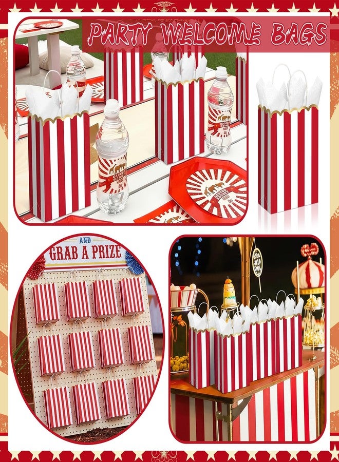LemonSecret 24 Pcs Red and White Striped Gift Bags with Handles Gold Scalloped Edge Candy Goodie Treat Bags for Carnival Party Favors Circus Themed Birthday Party Supplies, 8.27 x 6.3 x 3.15 Inch - Image 5