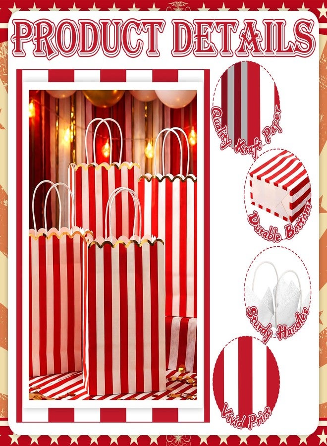 LemonSecret 24 Pcs Red and White Striped Gift Bags with Handles Gold Scalloped Edge Candy Goodie Treat Bags for Carnival Party Favors Circus Themed Birthday Party Supplies, 8.27 x 6.3 x 3.15 Inch - Image 3