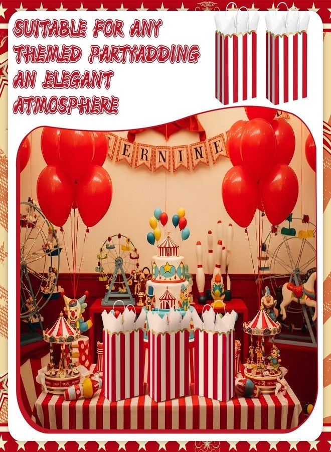 LemonSecret 24 Pcs Red and White Striped Gift Bags with Handles Gold Scalloped Edge Candy Goodie Treat Bags for Carnival Party Favors Circus Themed Birthday Party Supplies, 8.27 x 6.3 x 3.15 Inch - Image 4