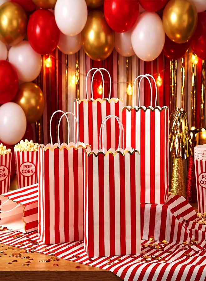 LemonSecret 24 Pcs Red and White Striped Gift Bags with Handles Gold Scalloped Edge Candy Goodie Treat Bags for Carnival Party Favors Circus Themed Birthday Party Supplies, 8.27 x 6.3 x 3.15 Inch - Image 2
