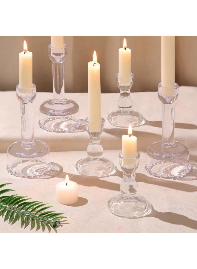 Lanttu Circle Candlestick Holders Bulk, 6 Pcs Clear Combination Candle Holders Set, Crystal Candle Holders for Wedding, Table Centerpiece, Home Decoration - Image 1