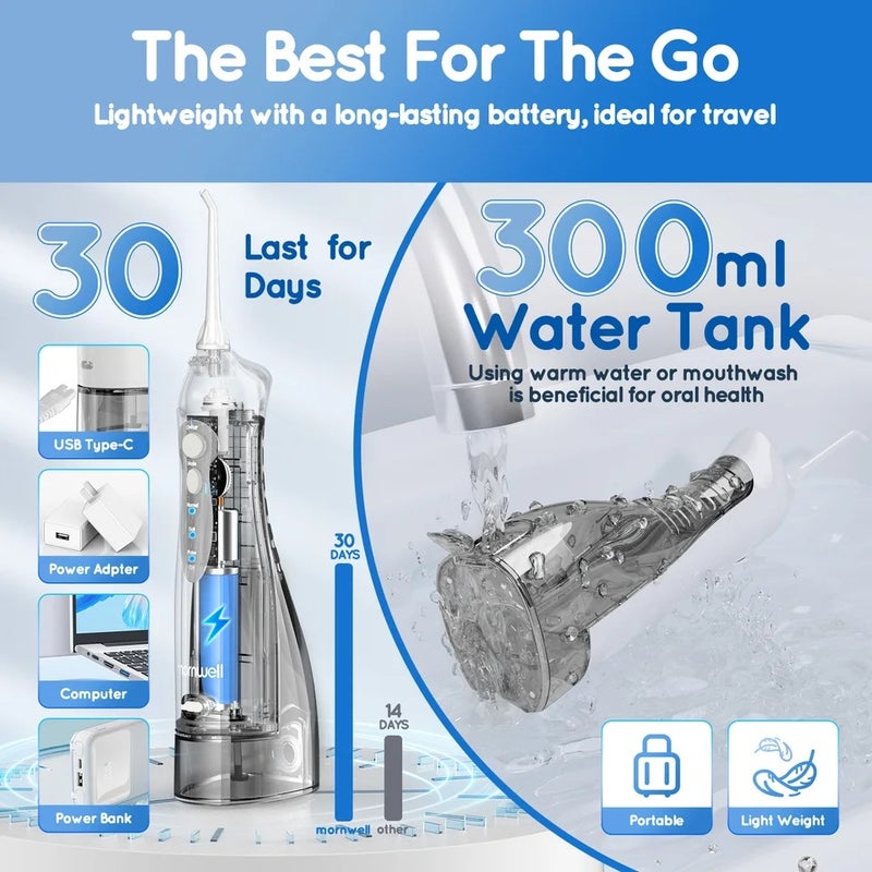 Mornwell Upgraded Pro Detal Care Kit: 3-Mode Water Flosser & Electric Toothbrush | Premium Oral Clean Set with Larger Tank for Gum Health - Image 4