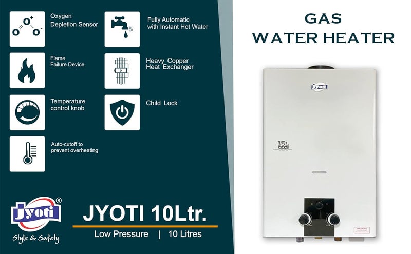 JYOTI Jyoti 10Ltr LP Instant Gas Geyser Fully Automatic Low Pressure Gas Water Heater 10Ltr Capacity Triple Lined Extra Heavy Copper Tank Gas  - Image 3