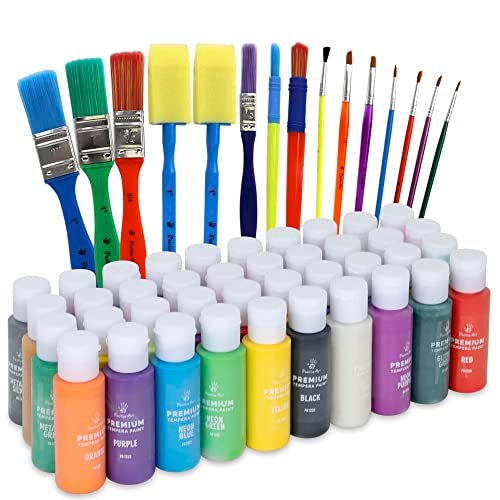 Positive Art Kids Tempera Paint Set | Value Pack Includes 40 Washable Non-Toxic Colorful Paints (2oz bottles) & 15 Brushes | Metallic, Neon, Glow In The Dark, Glitter Paints | Paint For Arts & Crafts, Fun Projects - Image 1