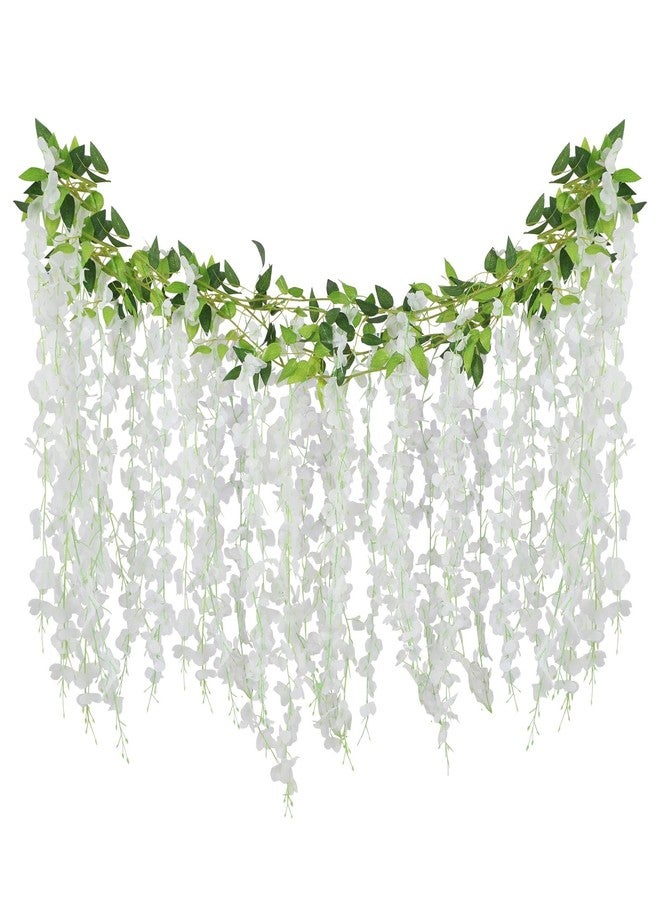 ARTKAIKE Artificial Flowers Garland for Home Decor, Fake Wisteria Vine Silk Hanging Plant Flower for Room Bathroom Wall Kitchen Bedroom Garden Outdoor Wedding Decor (4, White) - Image 1