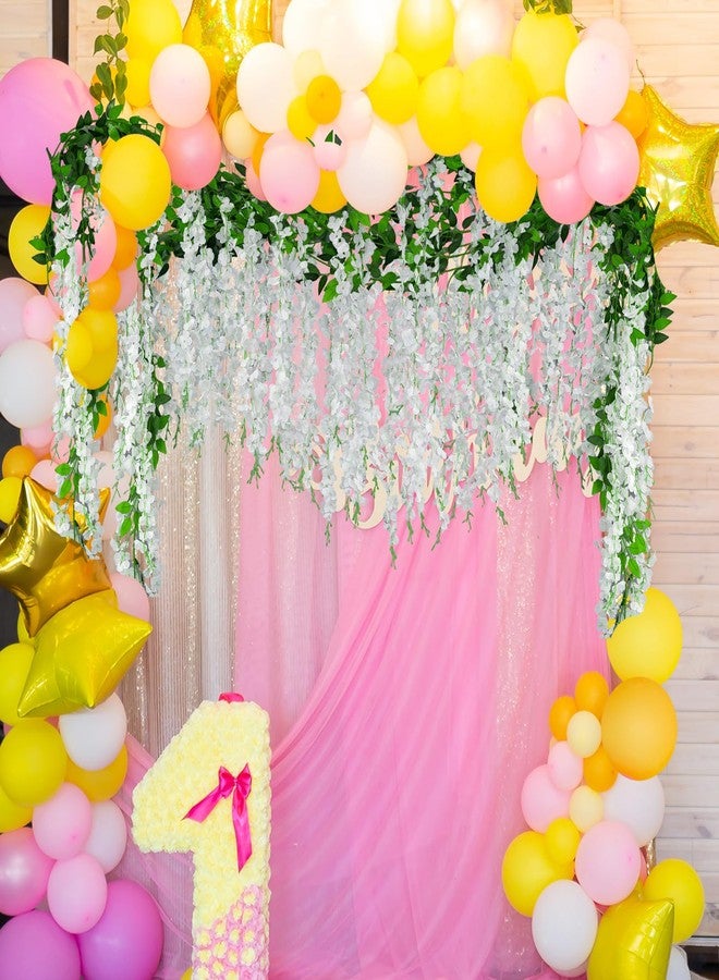ARTKAIKE Artificial Flowers Garland for Home Decor, Fake Wisteria Vine Silk Hanging Plant Flower for Room Bathroom Wall Kitchen Bedroom Garden Outdoor Wedding Decor (4, White) - Image 4