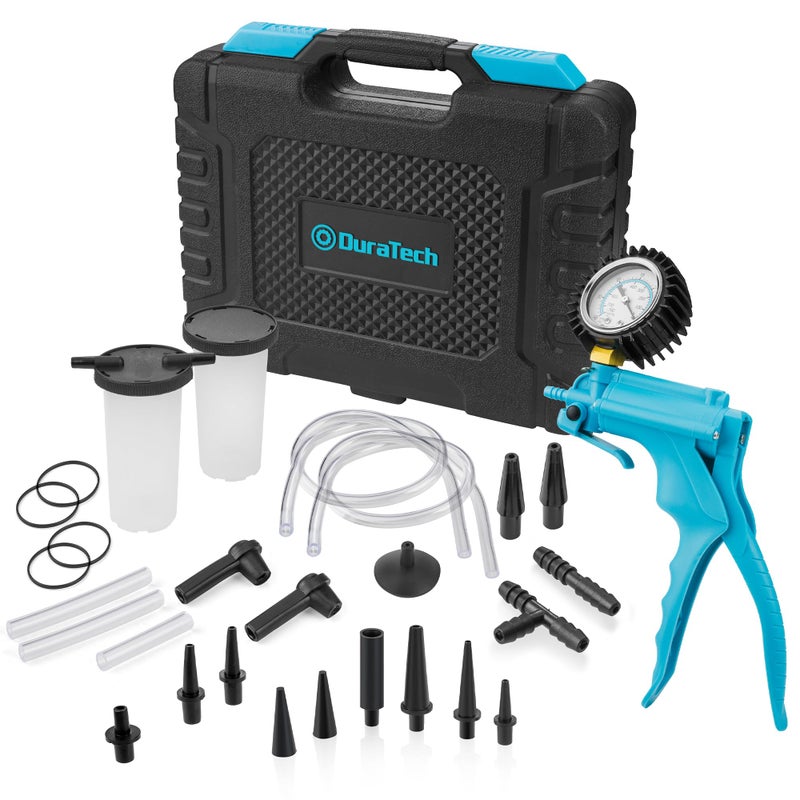 DURATECH 2 in 1 Brake Bleeder Kit Brake Fluid Bleeder Kit with Handheld Vacuum Pump for Automotive Organized in Portable Case