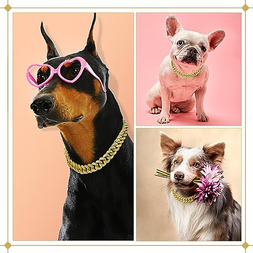 LEIFIDE Dog Chain Collar Diamond Link Puppy Collar 12 mm Wide Dog Necklace Metal Cat Chain Pet Crystal Necklace Jewelry Accessories for Small Medium Large Pet(8 Inch,Gold, AB Color) - Image 5