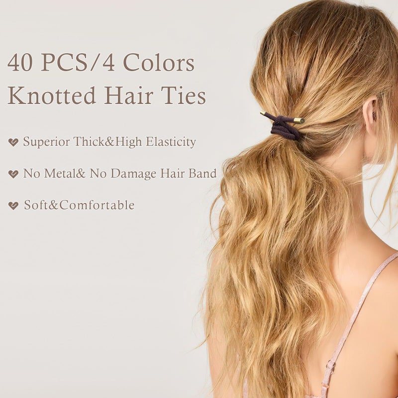 DealEachDay 40 PCS Elastics Knotted Hair Ties for Women, Adjustable No Damage Ponytail Holders for Women Girls, 5MM Rubber Bands for Hair, 4 Colors - Image 4