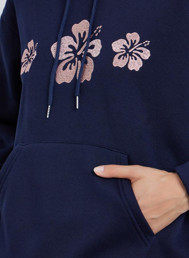 Styli Navy Blue Oversized Floral Embroidered Hoodie - Image 4