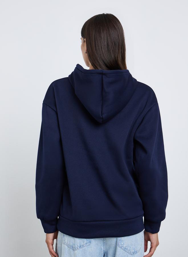 Styli Navy Blue Oversized Floral Embroidered Hoodie - Image 5