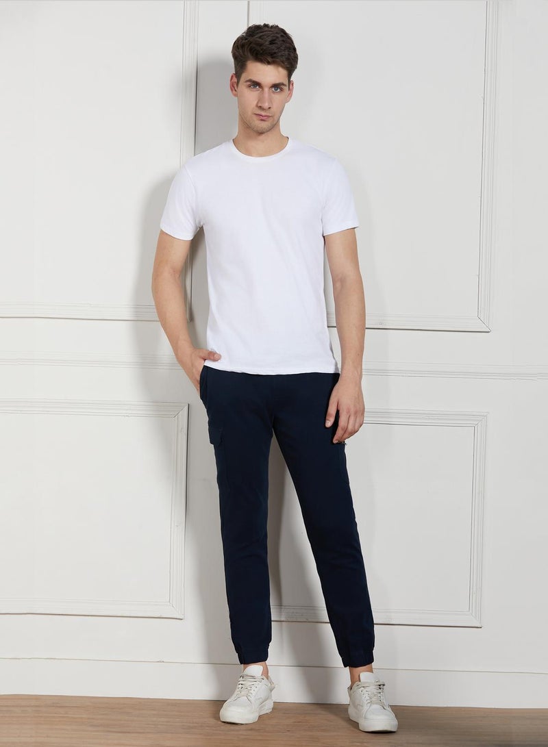 Dennis Lingo Relaxed Fit Navy Men's Cotton Lycra Solid Cargo Trouser, Mid Rise, Full Length, Casual  - Image 1