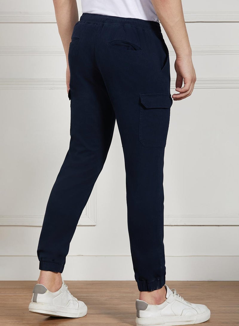 Dennis Lingo Relaxed Fit Navy Men's Cotton Lycra Solid Cargo Trouser, Mid Rise, Full Length, Casual  - Image 3
