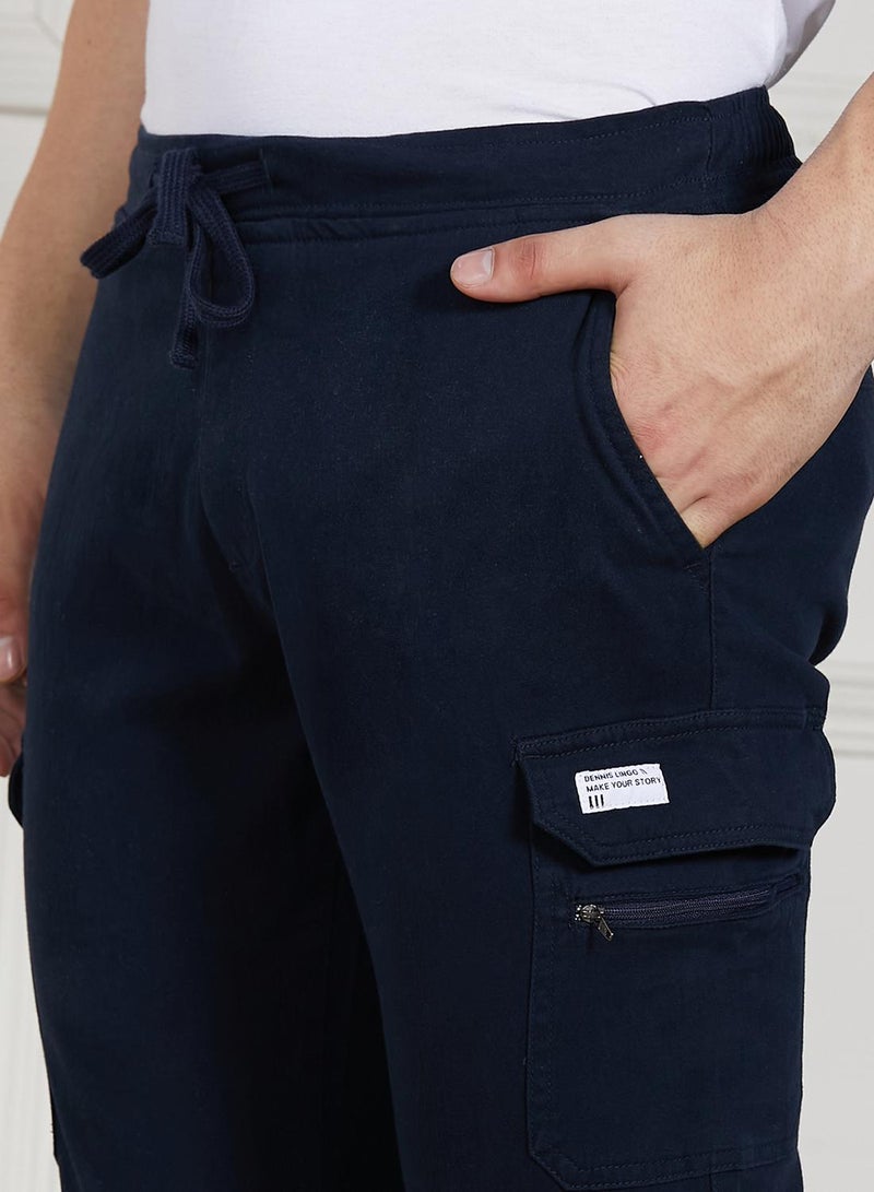 Dennis Lingo Relaxed Fit Navy Men's Cotton Lycra Solid Cargo Trouser, Mid Rise, Full Length, Casual  - Image 5