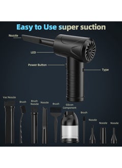 SYOSI SYOSI Compressed Air Duster, 3-Gear Adjustable 100,000RPM Air Duster, Handheld 2 in 1 Air Duster & Vacuum Cleaner, Portable Mini Air Duster Kit with LED Light for Car, PC, Keyboard, Carpet  - Image 5