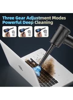 SYOSI SYOSI Compressed Air Duster, 3-Gear Adjustable 100,000RPM Air Duster, Handheld 2 in 1 Air Duster & Vacuum Cleaner, Portable Mini Air Duster Kit with LED Light for Car, PC, Keyboard, Carpet  - Image 2