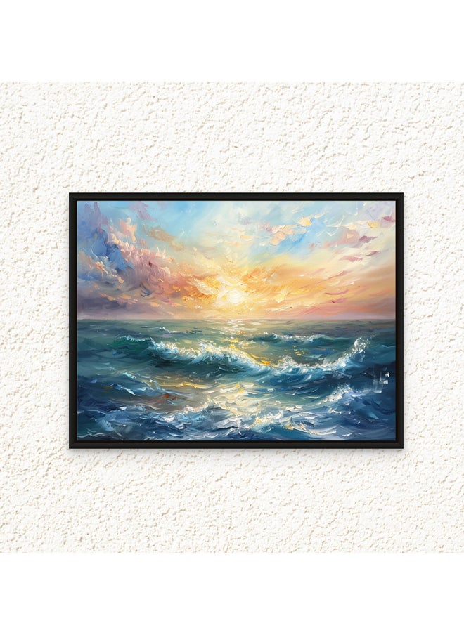 Art Decor - Art Decor Framed Canvas Wall Art of Abstract Beach Landscape Beach Waves Painting Sunset Print Wall Decor for Home Office Living Room Bedroom Gifting - Image 1