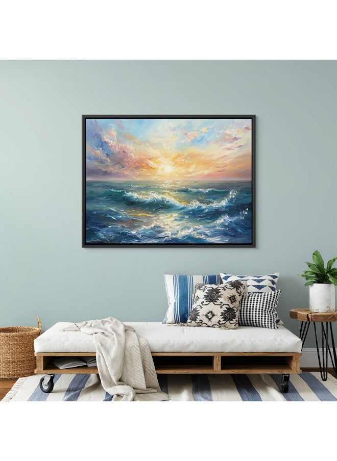 Art Decor - Art Decor Framed Canvas Wall Art of Abstract Beach Landscape Beach Waves Painting Sunset Print Wall Decor for Home Office Living Room Bedroom Gifting - Image 1