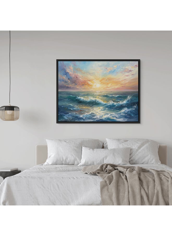 Art Decor - Art Decor Framed Canvas Wall Art of Abstract Beach Landscape Beach Waves Painting Sunset Print Wall Decor for Home Office Living Room Bedroom Gifting - Image 1