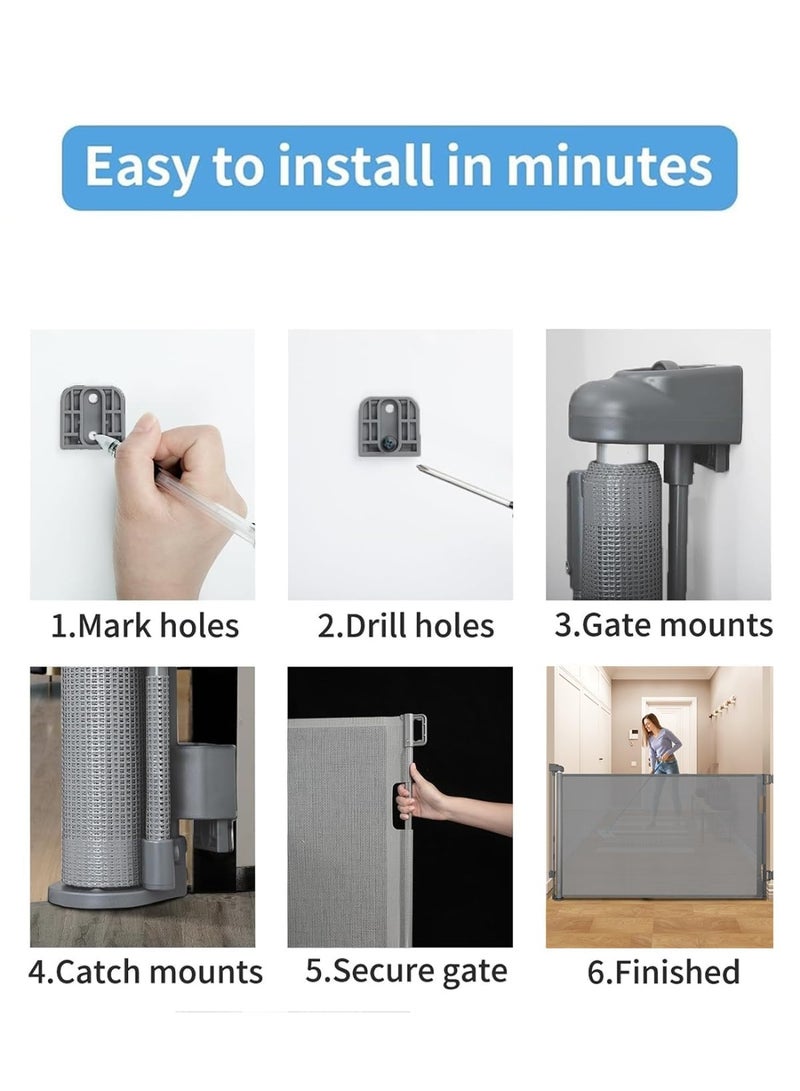 Retractable Baby Gate for Doorways and Stairs, Mesh Safety Gate for Pet, Indoor & Outdoor Use, One-Hand Operation, Easy Installation, 33.6" Tall, Expands to 55" Wide（33.6"x55"） - Image 5