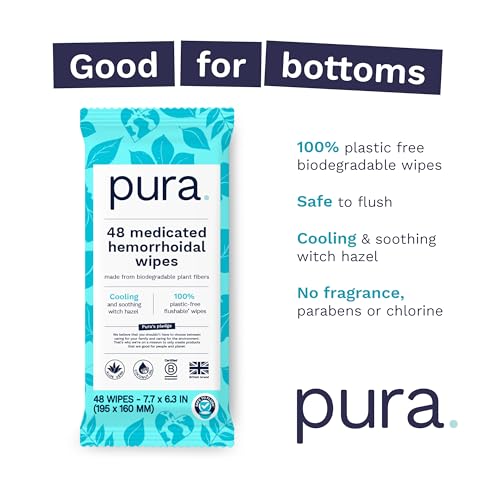Pura Flushable Hemorrhoid Wipes XL, 48 Count, Medicated with Cooling Witch Hazel, Aloe & Coconut Oil, Fast Relief, Fragrance-Free, 100% Plastic-Free - Image 2