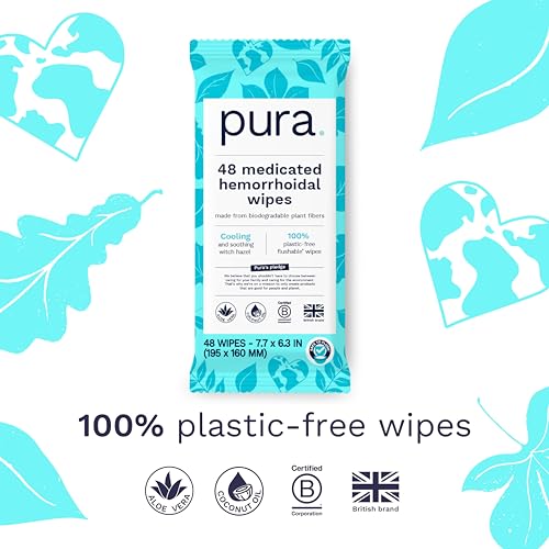 Pura Flushable Hemorrhoid Wipes XL, 48 Count, Medicated with Cooling Witch Hazel, Aloe & Coconut Oil, Fast Relief, Fragrance-Free, 100% Plastic-Free - Image 4