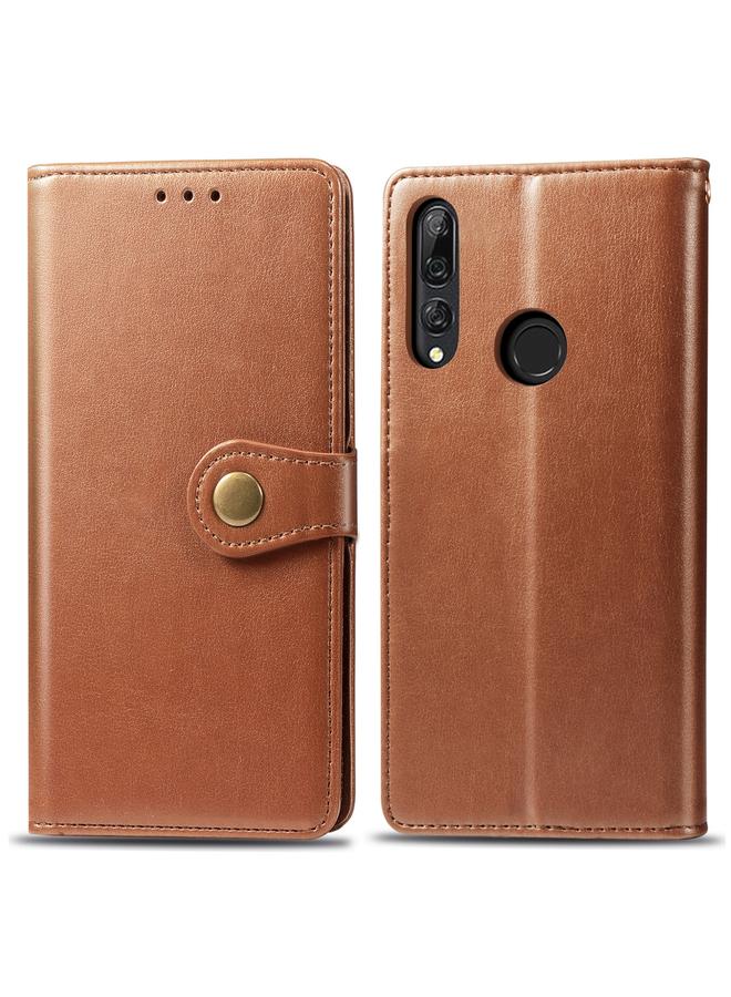 The Bros Retro Solid Color Leather Buckle Mobile Phone Protection Leather Case with Lanyard & Photo Frame & Card Slot & Wallet & Bracket Function for Huawei Y9 Prime 2019