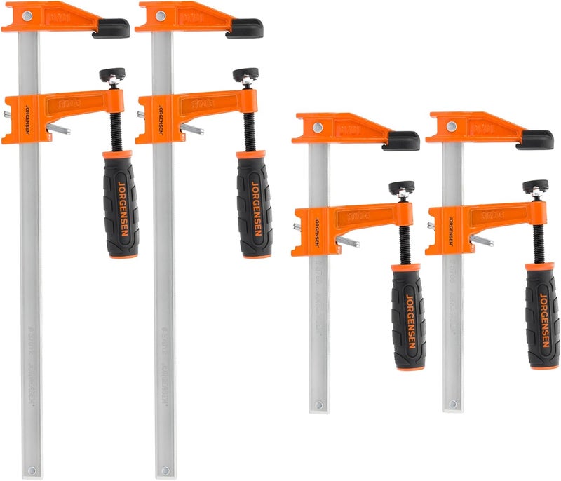 JORGENSEN 4-pack Steel Bar Clamps Set, 6-inch & 12-inch Medium Duty, 600 Lbs Load Limit - Image 1