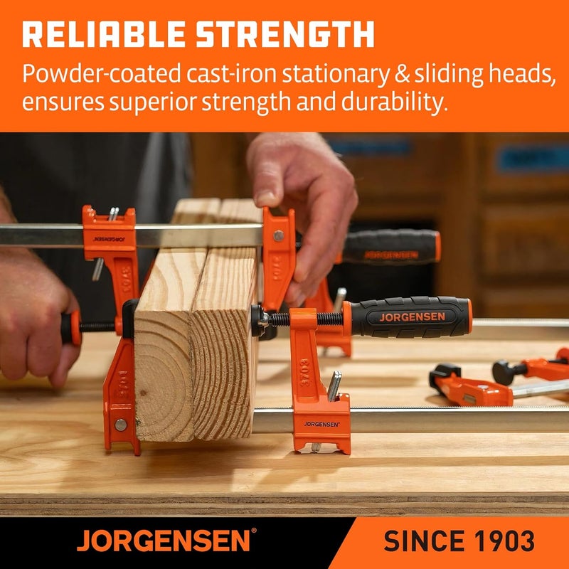 JORGENSEN 4-pack Steel Bar Clamps Set, 6-inch & 12-inch Medium Duty, 600 Lbs Load Limit - Image 4