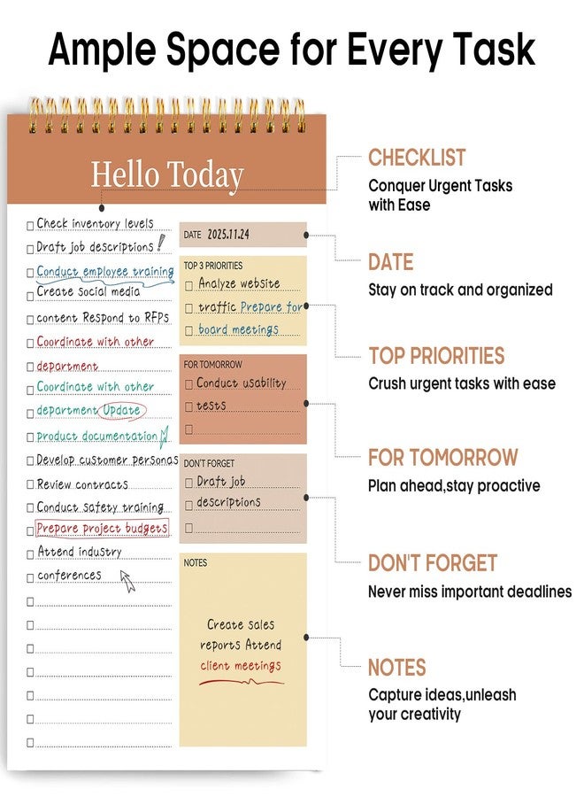 Taja To Do List Notepad - To Do List Notebook for Work with 52 Sheets, Undated Daily Planner Perfect for Daily Tasks and Goal Setting, Notepad Suitable for Office, Home & School - Brown - Image 2
